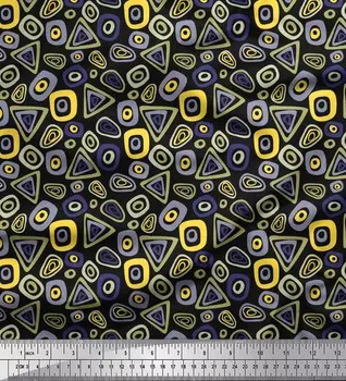 Soimoi Japan Crepe Satin Ткань с геометрическим мелким принтом на метр 42 дюйма 42 Inch Wide - Poly Crepe чёрный