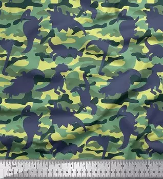 Soimoi Japan Crepe Satin Ткань с камуфляжной текстурой и животным принтом динозавров Швейная ткань метр 42 дюйма 42 Inch Wide - Poly Crepe фиолетовый
