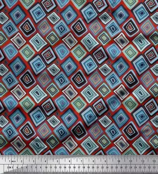 Soimoi Japan Crepe Satin Ткань с квадратным геометрическим принтом на метр 42 дюйма