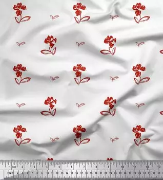 Soimoi Japan Crepe Satin Ткань с листьями и цветочным художественным принтом Швейная ткань метр 42 дюйма 42 Inch Wide - Poly Crepe красный