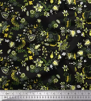 Soimoi Japan Crepe Satin Ткань с листьями и цветочным художественным декором Ткань с принтом метр 42 дюйма 42 Inch Wide - Poly Crepe фиолетовый