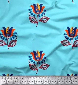 Soimoi Japan Crepe Satin Ткань с листьями и цветочным художественным принтом Швейная ткань метр 42 дюйма 42 Inch Wide - Poly Crepe оранжевый