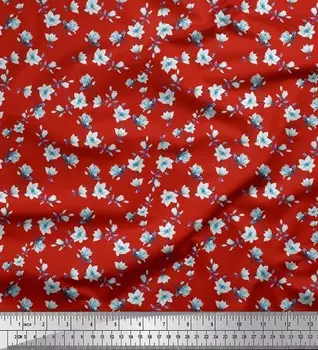 Soimoi Japan Crepe Satin Ткань с листьями и цветочным принтом магнолии Швейная ткань метр 42 дюйма 42 Inch Wide - Poly Crepe красный