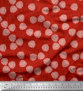 Soimoi Japan Crepe Satin Ткань с листьями и цветочным художественным принтом Швейная ткань метр 42 дюйма 42 Inch Wide - Poly Crepe красный
