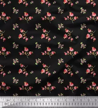 Soimoi Japan Crepe Satin Ткань с листьями и цветочным художественным принтом Швейная ткань метр 42 дюйма 42 Inch Wide - Poly Crepe серый