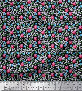 Soimoi Japan Crepe Satin Ткань с листьями и цветочным художественным принтом Швейная ткань метр 42 дюйма 42 Inch Wide - Poly Crepe розовый