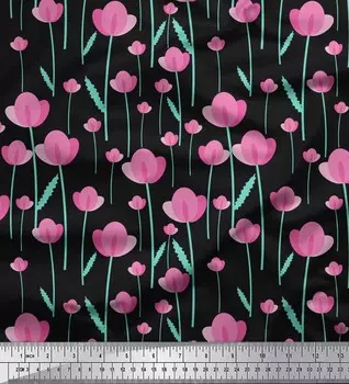 Soimoi Japan Crepe Satin Ткань с листьями и цветочным принтом Швейная ткань метр 42 дюйма 42 Inch Wide - Poly Crepe светло-серый