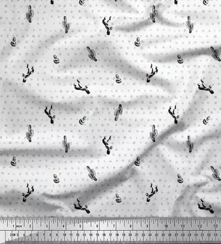 Soimoi Japan Crepe Satin Ткань с мазком кисти и тканью с принтом кактусового дерева 1 метр 42 дюйма 42 Inch Wide - Poly Crepe чёрный