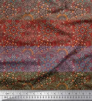 Soimoi Japan Crepe Satin Ткань с принтом в полоску и мандалу Калейдоскоп на метр 42 дюйма 42 Inch Wide - Poly Crepe красный