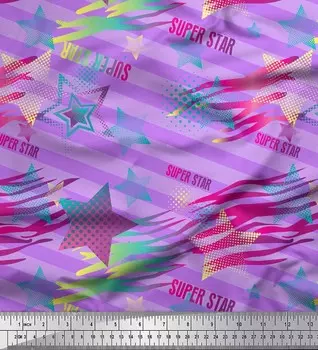 Soimoi Japan Crepe Satin Ткань с принтом в звездную и диагональную полоску на метр 42 дюйма 42 Inch Wide - Poly Crepe фиолетовый