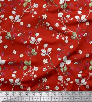 Soimoi Japan Crepe Satin Ткань с принтом листьев, цветов и ягод, фруктов, ткань на метр 42 дюйма 42 Inch Wide - Poly Crepe розовый