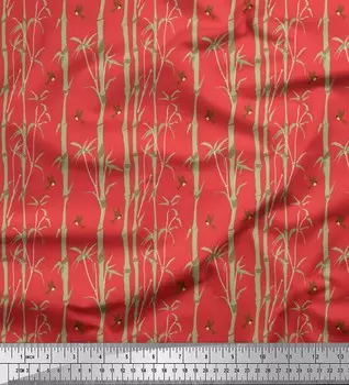 Soimoi Japan Crepe Satin Ткань с принтом птиц и бамбуковых деревьев 1 метр 42 дюйма 42 Inch Wide - Poly Crepe бежевый