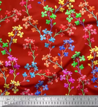 Soimoi Japan Crepe Satin Ткань сиреневого цвета с цветочным принтом 1 метр 42 дюйма 42 Inch Wide - Poly Crepe золотой