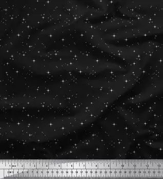 Soimoi Japan Crepe Satin Ткань со звездами Рубашка с набивным рисунком 1 метр 42 дюйма 42 Inch Wide - Poly Crepe зелёный