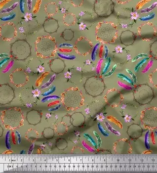 Soimoi Japan Crepe Satin Ткань Венок и Ловец снов Домашний декор Ткань с принтом 1 метр 42 дюйма 42 Inch Wide - Poly Crepe розовый