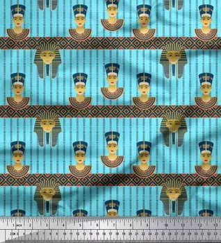 Soimoi Japan Crepe Satin Ткань в полоску и египетский женский принт Швейная ткань метр 42 дюйма 42 Inch Wide - Poly Crepe синий