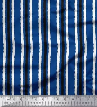 Soimoi Japan Crepe Satin Ткань в полоску с блочным принтом на метр 42 дюйма 42 Inch Wide - Poly Crepe синий