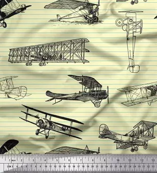 Soimoi Japan Crepe Satin Ткань в полоску и ткань с принтом для самолетов на метр 42 дюйма 42 Inch Wide - Poly Crepe жёлтый