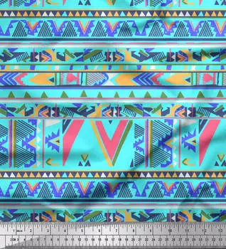 Soimoi Japan Креп-Атласная Ткань Абстрактная полосатая ткань с принтом на метр 42 дюйма 42 Inch Wide - Poly Crepe синий