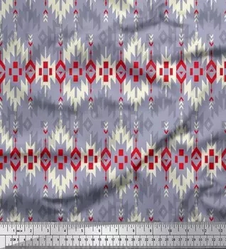 Soimoi Japan Креп-Атласная Ткань Ацтекская ткань с геометрическим принтом на метр 42 дюйма 42 Inch Wide - Poly Crepe синий
