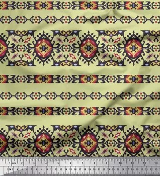 Soimoi Japan Креп-Атласная Ткань Ацтекская юго-западная печатная ткань 1 метр 42 дюйма 42 Inch Wide - Poly Crepe синий