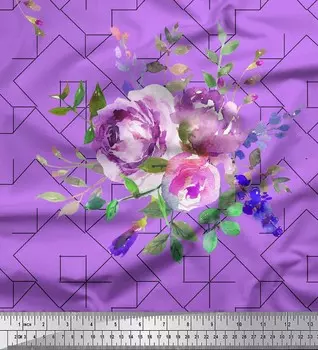 Soimoi Japan Креп-Атласная Ткань Акварельные Цветы Геометрические Принты На Метрах 42 Дюйма 42 Inch Wide - Poly Crepe красный