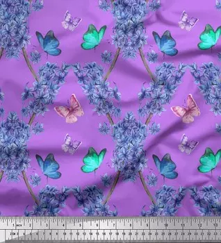 Soimoi Japan креп-атласная ткань бабочка и полевой цветок цветочные принты на метр 42 дюйма 42 Inch Wide - Poly Crepe фиолетовый