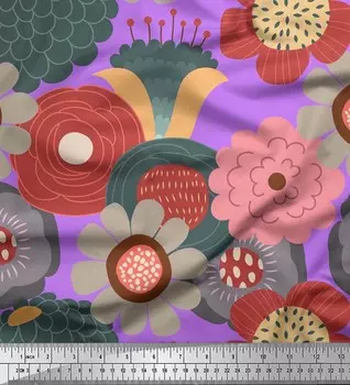 Soimoi Japan Креп-Атласная Ткань Цветочный Художественный Принт Ткань по метрам 42 Дюйма 42 Inch Wide - Poly Crepe фиолетовый