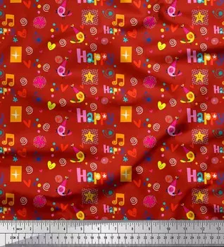 Soimoi Japan Креп-Атласная Ткань День Рождения Тематическая Вечеринка С Принтом Ткань по метрам 42 дюйма 42 Inch Wide - Poly Crepe красный