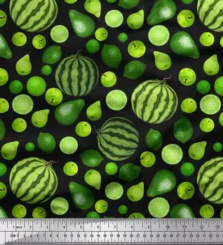 Soimoi Japan креп-атласная ткань груша, лимон и арбуз фрукты принт швейная ткань метр 42 дюйма 42 Inch Wide - Poly Crepe золотой