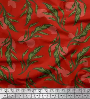 Soimoi Japan Креп-Атласная Ткань Художественные Листья Ткани Принты По Метрам 42 Дюйма 42 Inch Wide - Poly Crepe красный