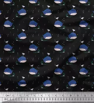 Soimoi Japan Креп-Атласная Ткань Кит Океанская Ткань с принтом на метр 42 дюйма 42 Inch Wide - Poly Crepe фиолетовый