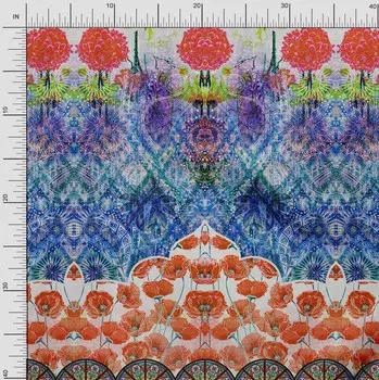 Soimoi Japan Креп-Атласная Ткань Круглая | Ткань с цветочным и колесным принтом по метрам 42 дюйма 42 Inch Wide - Poly Crepe зелёный