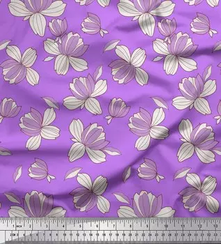 Soimoi Japan Креп-Атласная Ткань Лепестки Цветочные Принты На Метре 42 Дюйма 42 Inch Wide - Poly Crepe фиолетовый