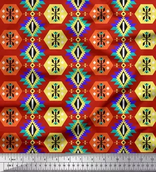 Soimoi Japan Креп-атласная ткань Племенная юго-западная ткань с принтом по метрам 42 дюйма 42 Inch Wide - Poly Crepe красный