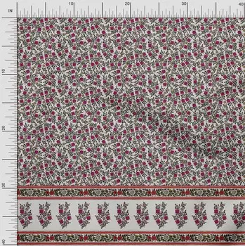 Soimoi Japan Креп Атласная Ткань Полоска |Листья и цветочная панель Ткань с принтом по метру 42 дюйма 42 Inch Wide - Poly Crepe малиновый розовый