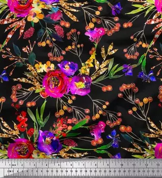 Soimoi Japan креп-атласная ткань с цветочным принтом и листьями ткань с акварельным принтом на метр 42 дюйма 42 Inch Wide - Poly Crepe зелёный