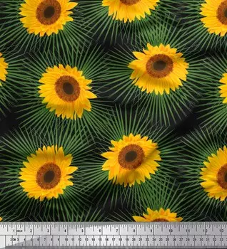 Soimoi Japan креп-атласная ткань с цветочным принтом и листьями подсолнуха на метр 42 дюйма 42 Inch Wide - Poly Crepe фиолетовый