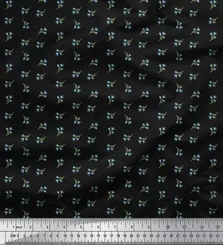 Soimoi Japan креп-атласная ткань с листьями и цветочными рубашками с принтом, швейная ткань, метр 42 дюйма 42 Inch Wide - Poly Crepe чёрный