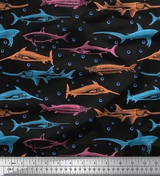 Soimoi Japan креп-атласная ткань с пузырьками и принтом рыбного океана, швейная ткань, метр 42 дюйма 42 Inch Wide - Poly Crepe зелёный