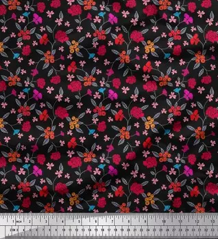 Soimoi Japan креп-атласная ткань с ягодами, листьями и цветочным художественным принтом на метр 42 дюйма 42 Inch Wide - Poly Crepe светло-серый