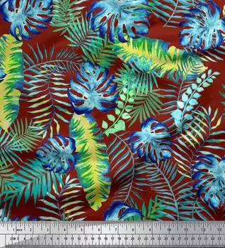 Soimoi Japan креп-атласная ткань с тропическим принтом и листьями 1 метр 42 дюйма 42 Inch Wide - Poly Crepe золотой