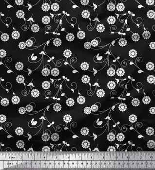 Soimoi Japan креп-атласная ткань с вихрем, листьями и цветочным художественным принтом, швейная ткань, метр 42 дюйма 42 Inch Wide - Poly Crepe чёрный