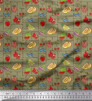 Soimoi Japan Креп-Атласная Ткань Смешанные Фрукты Ткани Принты По Метрам 42 Дюйма 42 Inch Wide - Poly Crepe зелёный