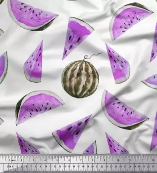 Soimoi Japan Креп-Атласная Ткань Ткань с принтом арбуза и фруктов 1 метр 42 дюйма 42 Inch Wide - Poly Crepe фиолетовый