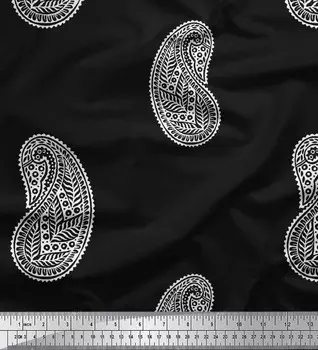 Soimoi Japan Креп-атласная ткань Ткань с блочным принтом пейсли по метрам 42 дюйма 42 Inch Wide - Poly Crepe чёрный