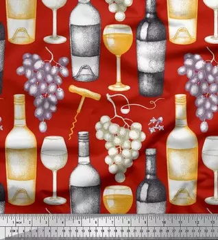 Soimoi Japan Креп-Атласная Ткань Виноград, Бокалы Для Вина и Декор Бутылок Ткань Напечатанный Метр 42 Дюйма 42 Inch Wide - Poly Crepe чёрный