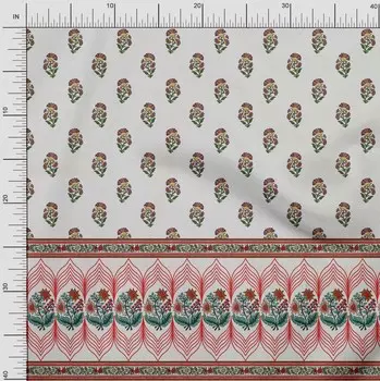 Soimoi Japan Креп-атласная ткань в полоску | Листья и цветочные панели с принтом на ткани по метрам 42 дюйма 42 Inch Wide - Poly Crepe красный