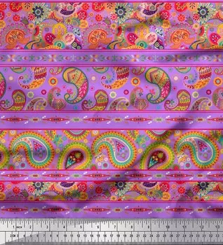 Soimoi Japan креп-атласная ткань в полоску, с цветочным декором и рисунком пейсли, ткань с принтом, метр 42 дюйма 42 Inch Wide - Poly Crepe фиолетовый