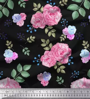 Soimoi Японская креп-атласная ткань с принтом ягод, листьев и пионов, ткань на метр, 42 дюйма